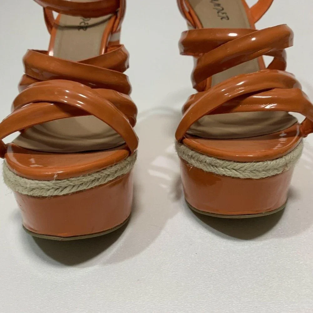 Bumper Orange White Striped Wedge Sandals‎